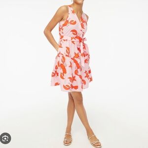 J. Crew Coral Lobster Starfish Faux Wrap Midi Dress